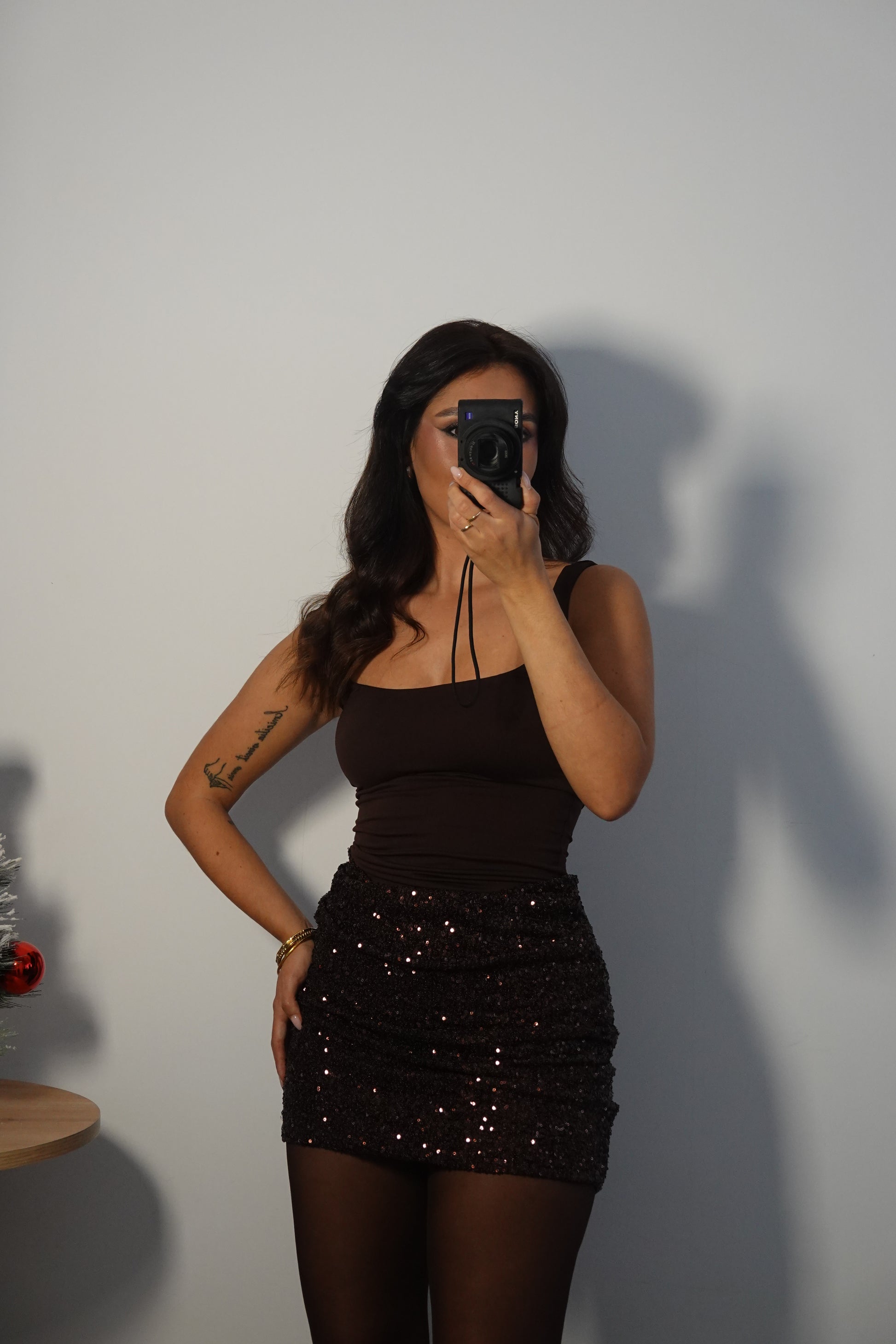 Vestido Falda Lentejuela - Marrón