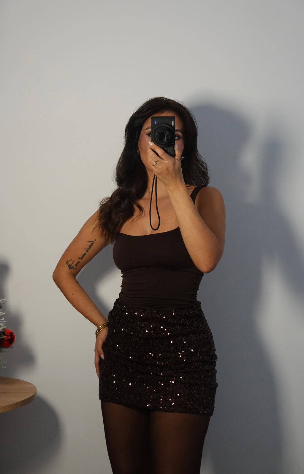 Vestido Falda Lentejuela - Marrón