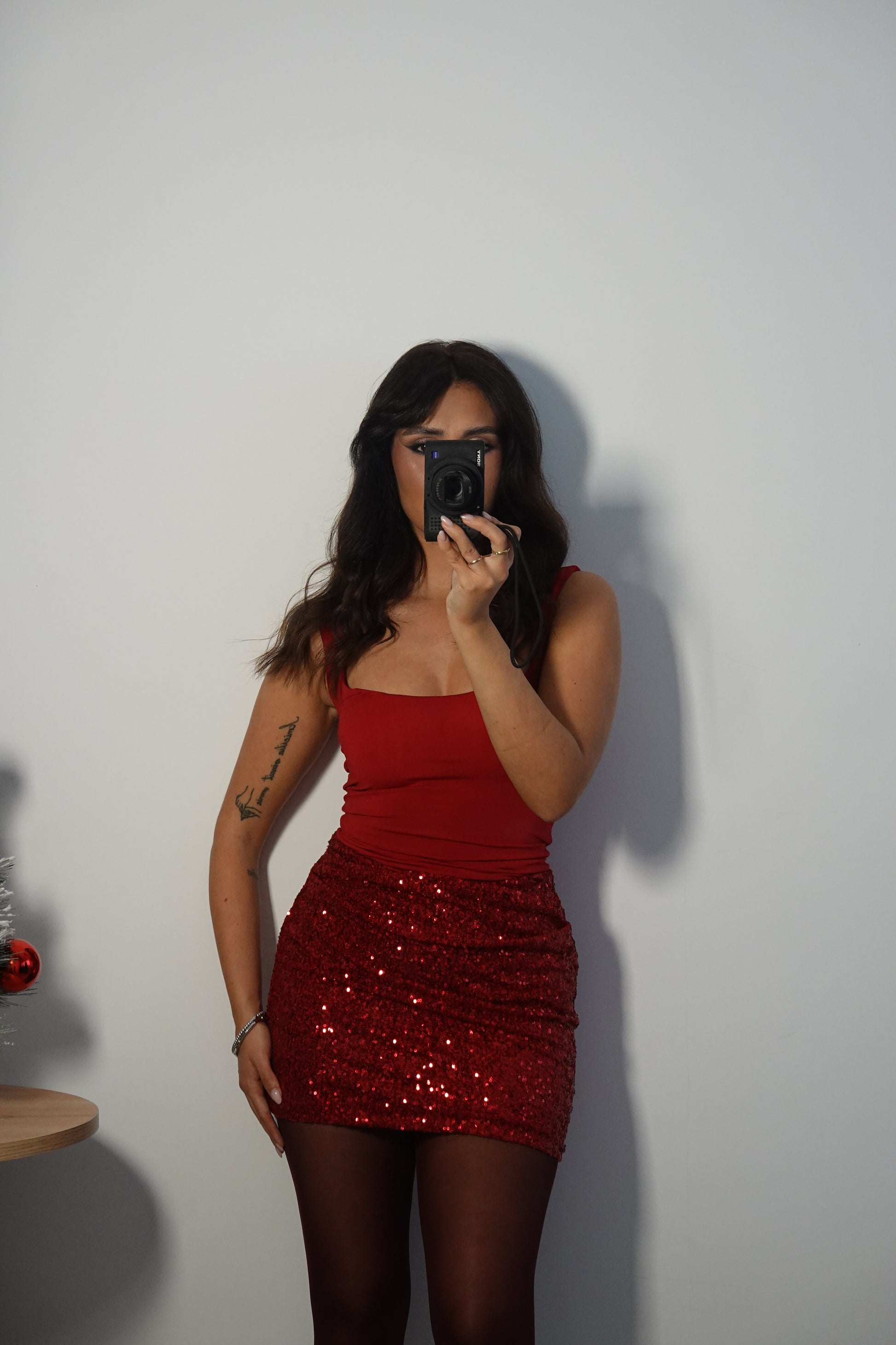 Vestido Falda Lentejuela - Rojo Vino