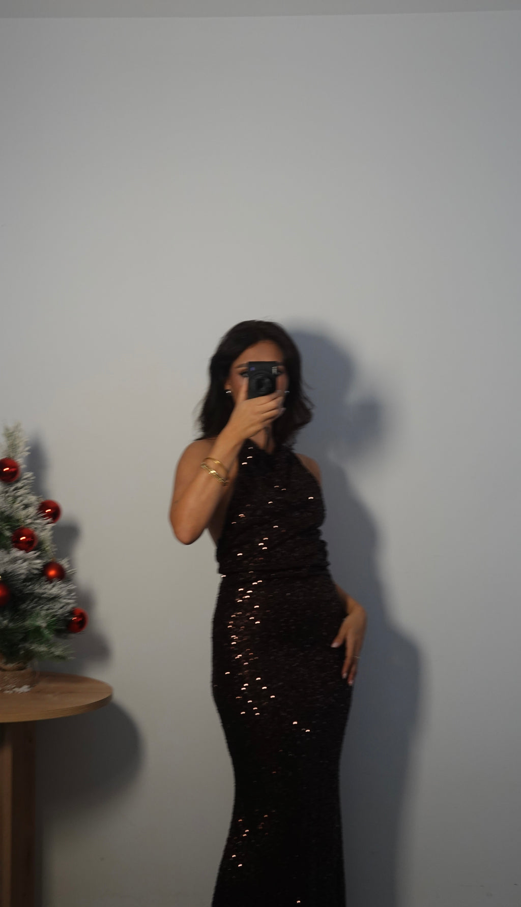 Vestido Lentejuelas Halter Marrón