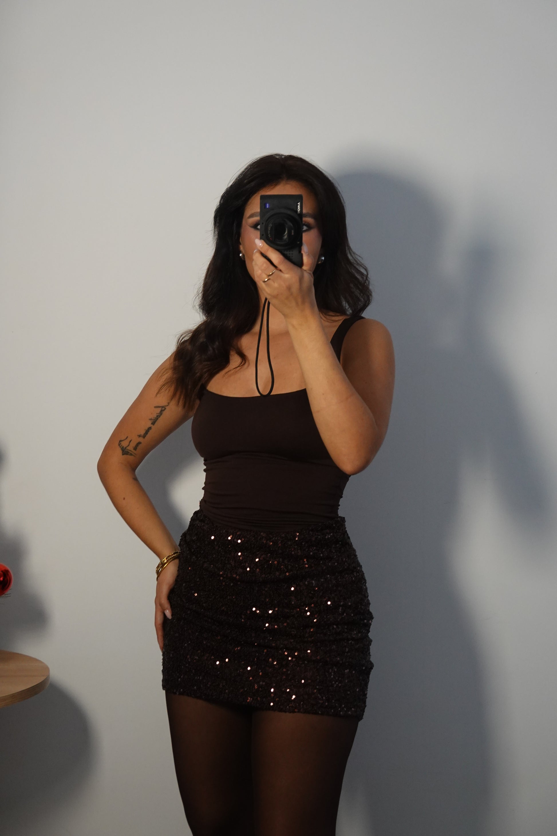 Vestido Falda Lentejuela - Marrón