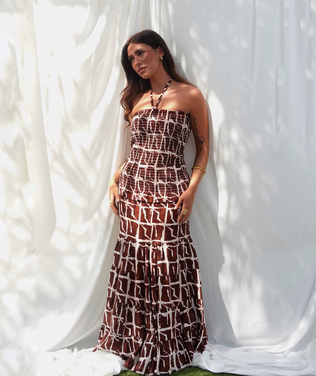 VESTIDO ESTAMPADO LUA MARRON