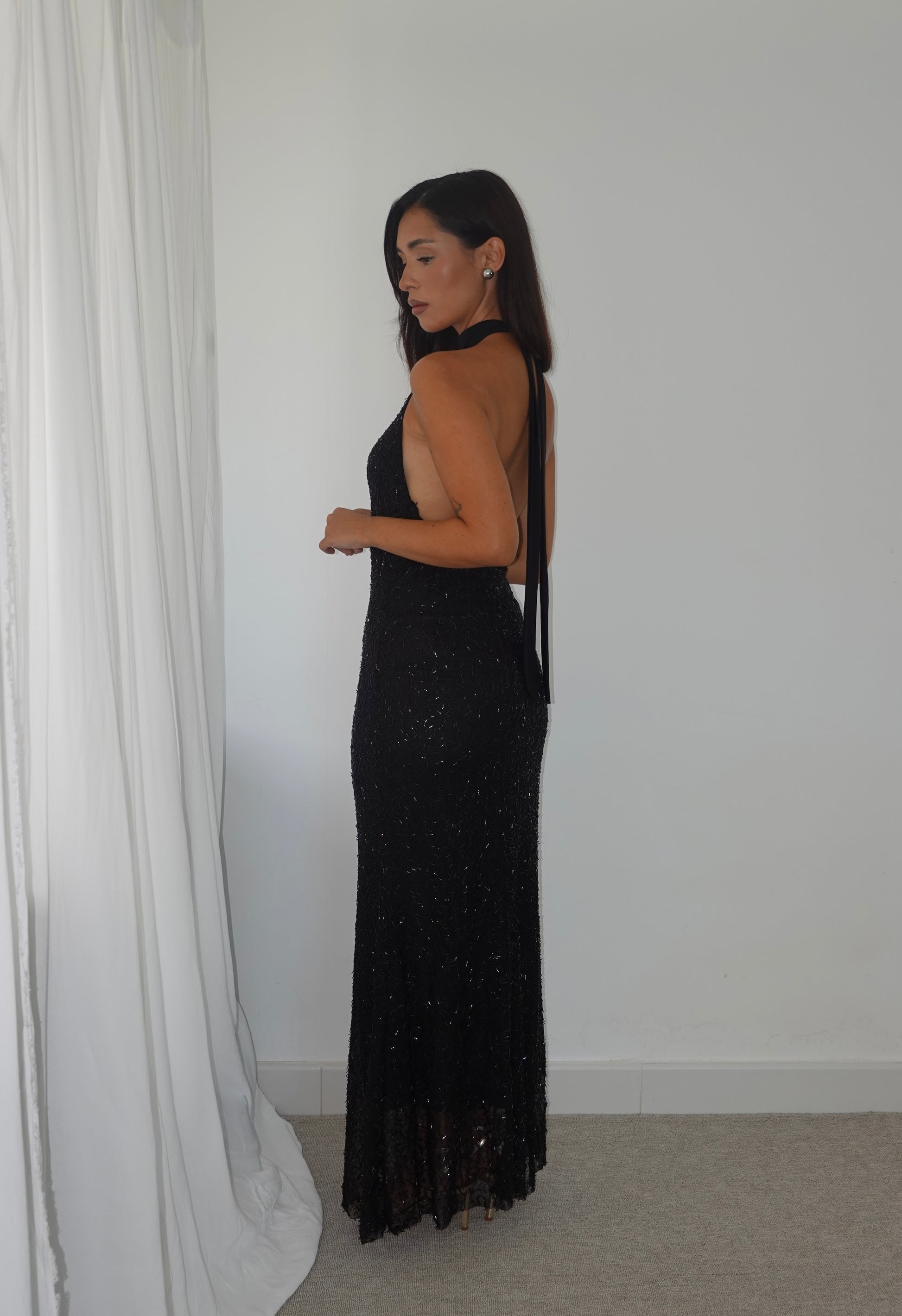 Vestido Halter con lazo - Negro