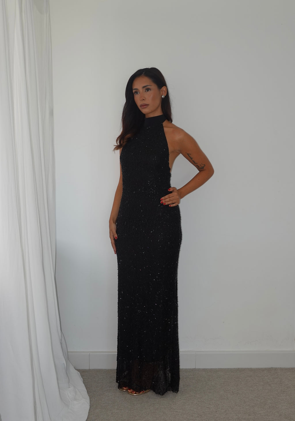 Vestido Halter con lazo - Negro