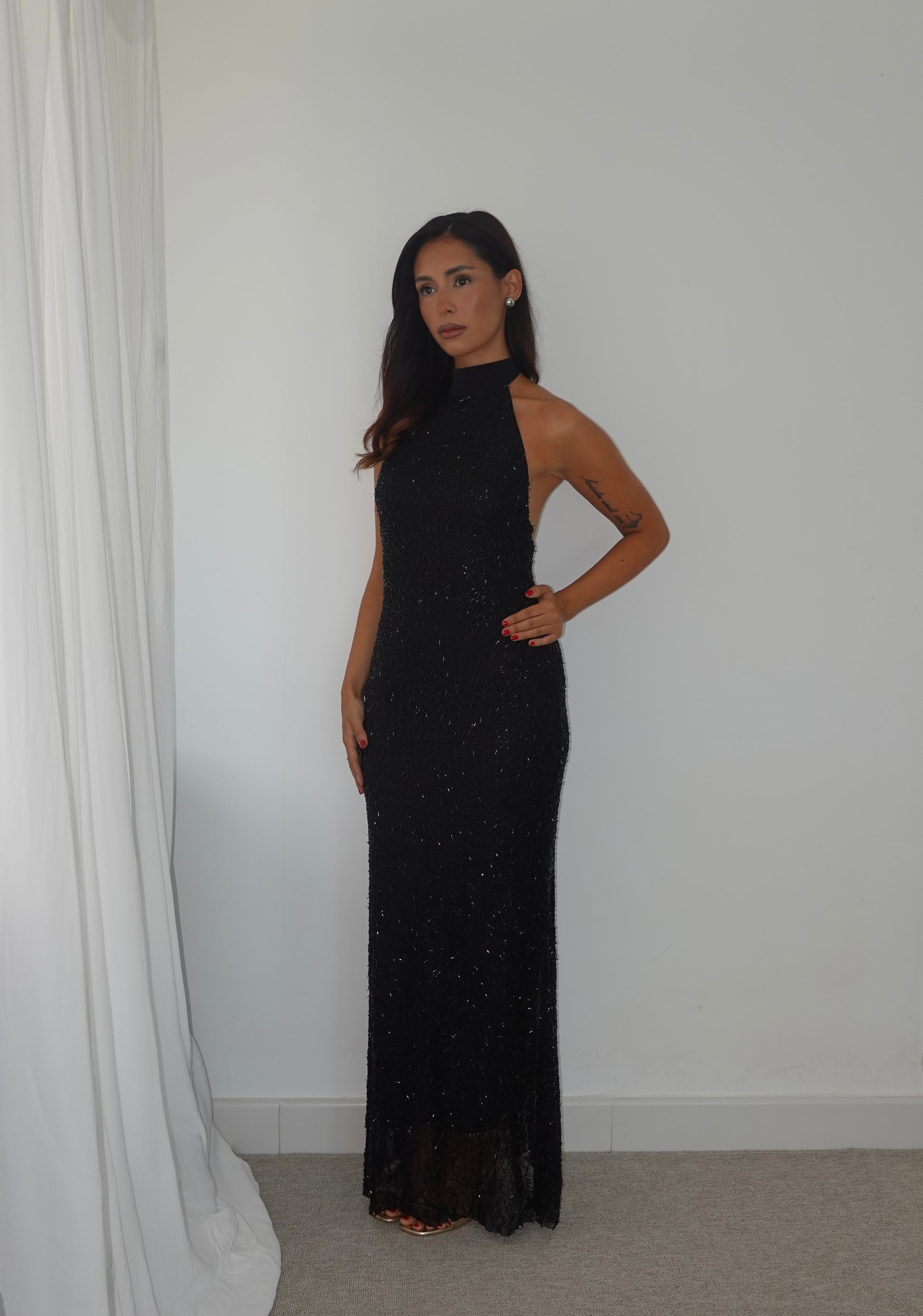 Vestido Halter con lazo - Negro