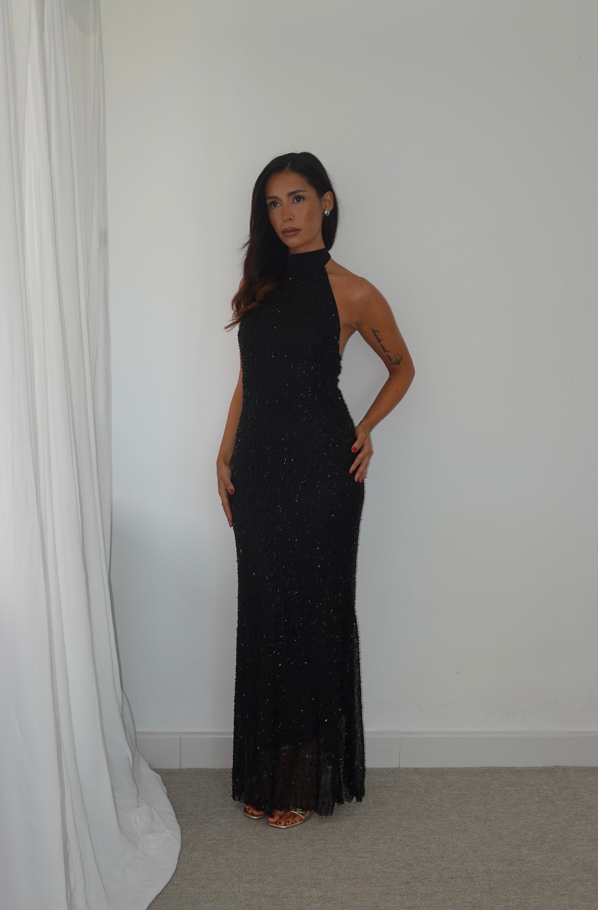 Vestido Halter con lazo - Negro