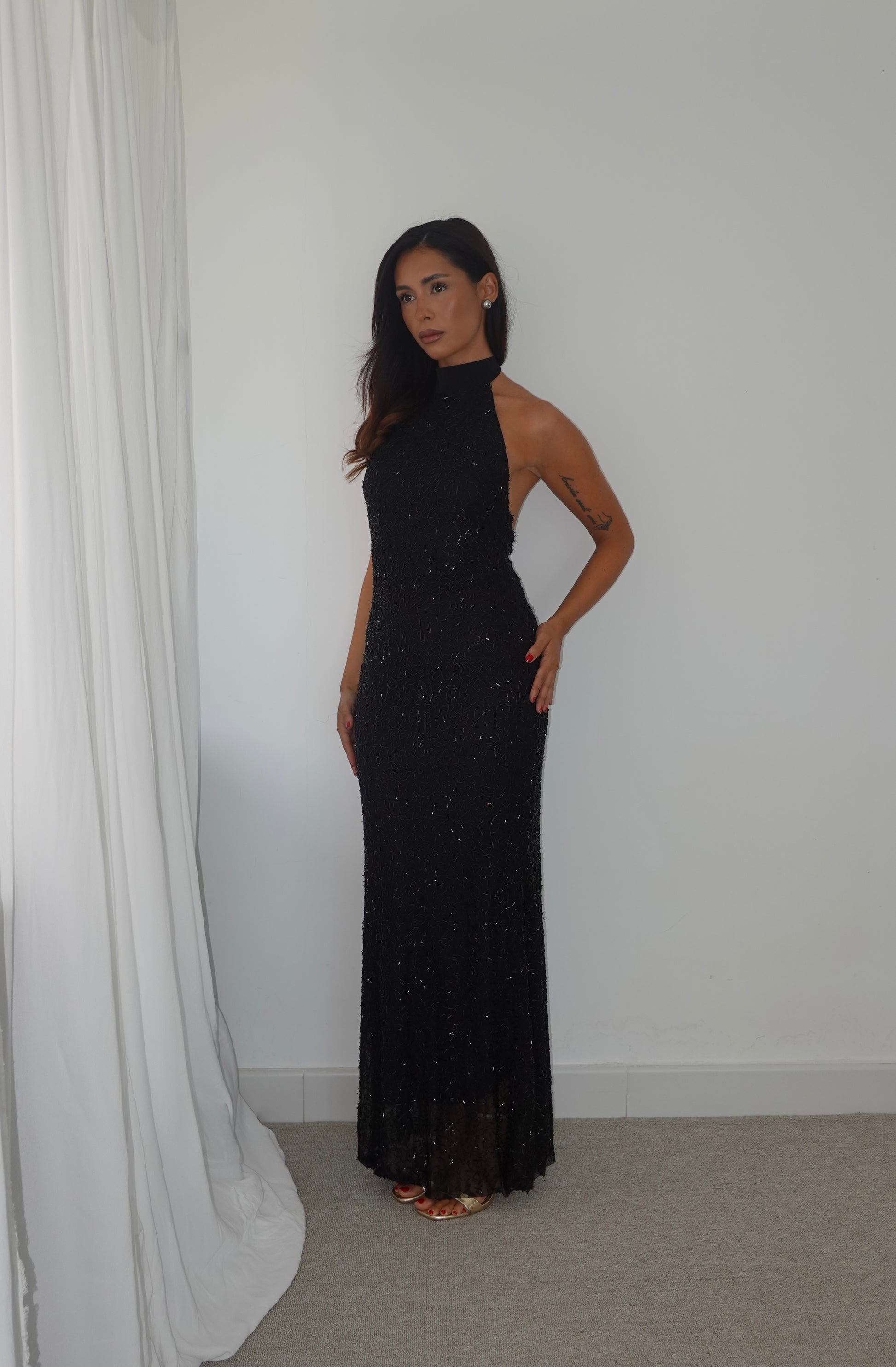 Vestido Halter con lazo - Negro