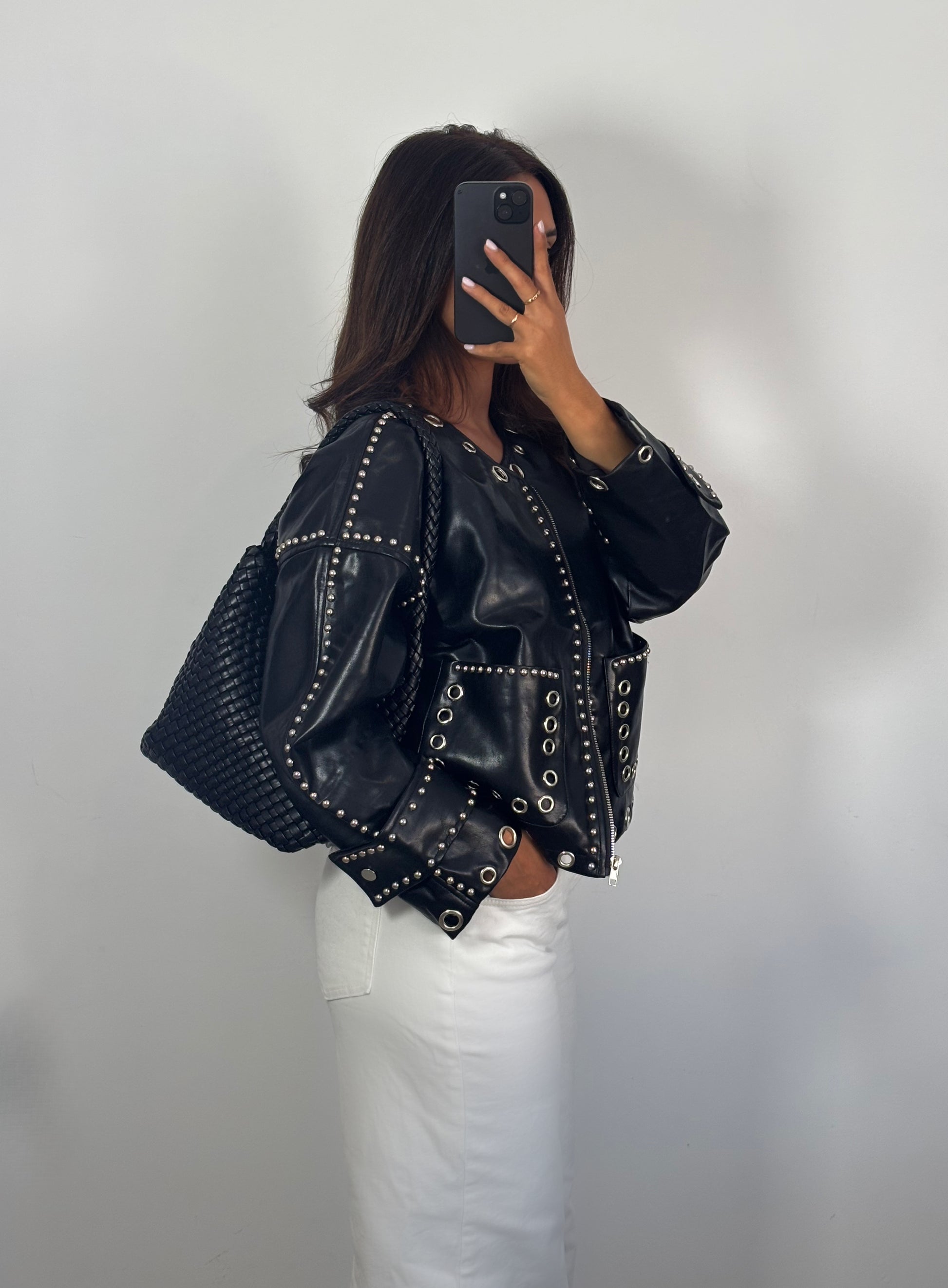 Chaqueta Polipiel Tachas Negro