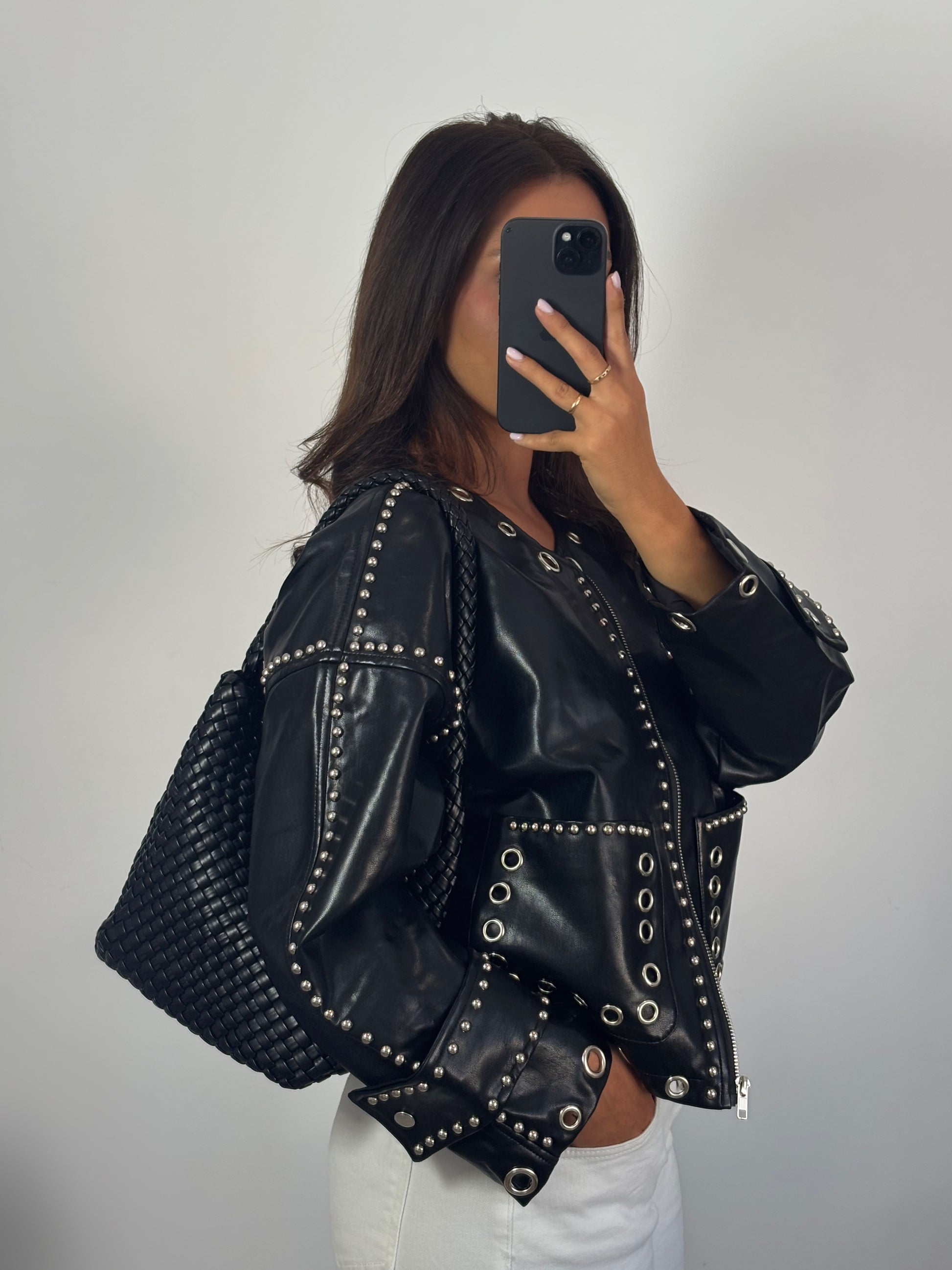 Chaqueta Polipiel Tachas Negro