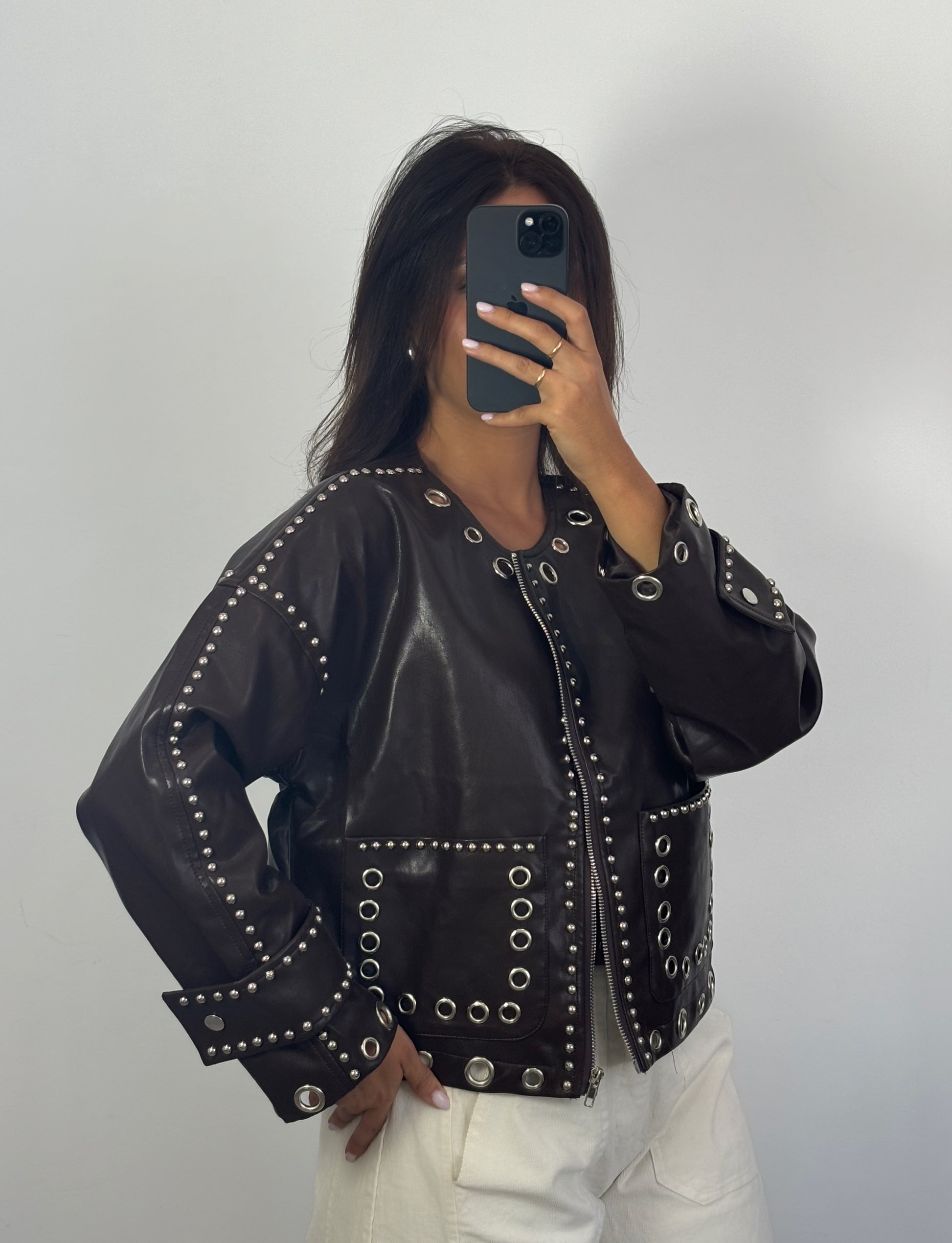Chaqueta Polipiel Tachas Marrón