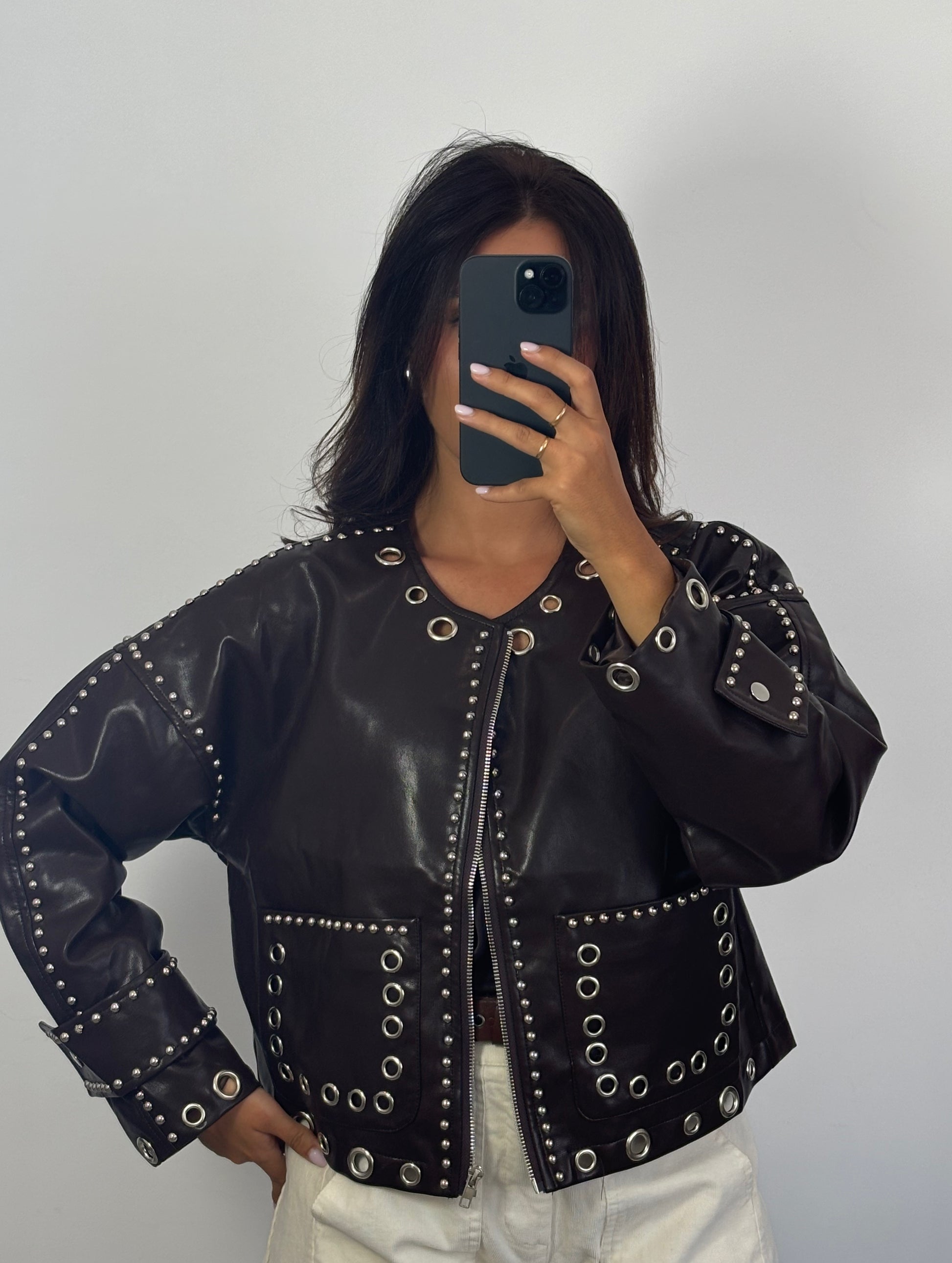 Chaqueta Polipiel Tachas Marrón