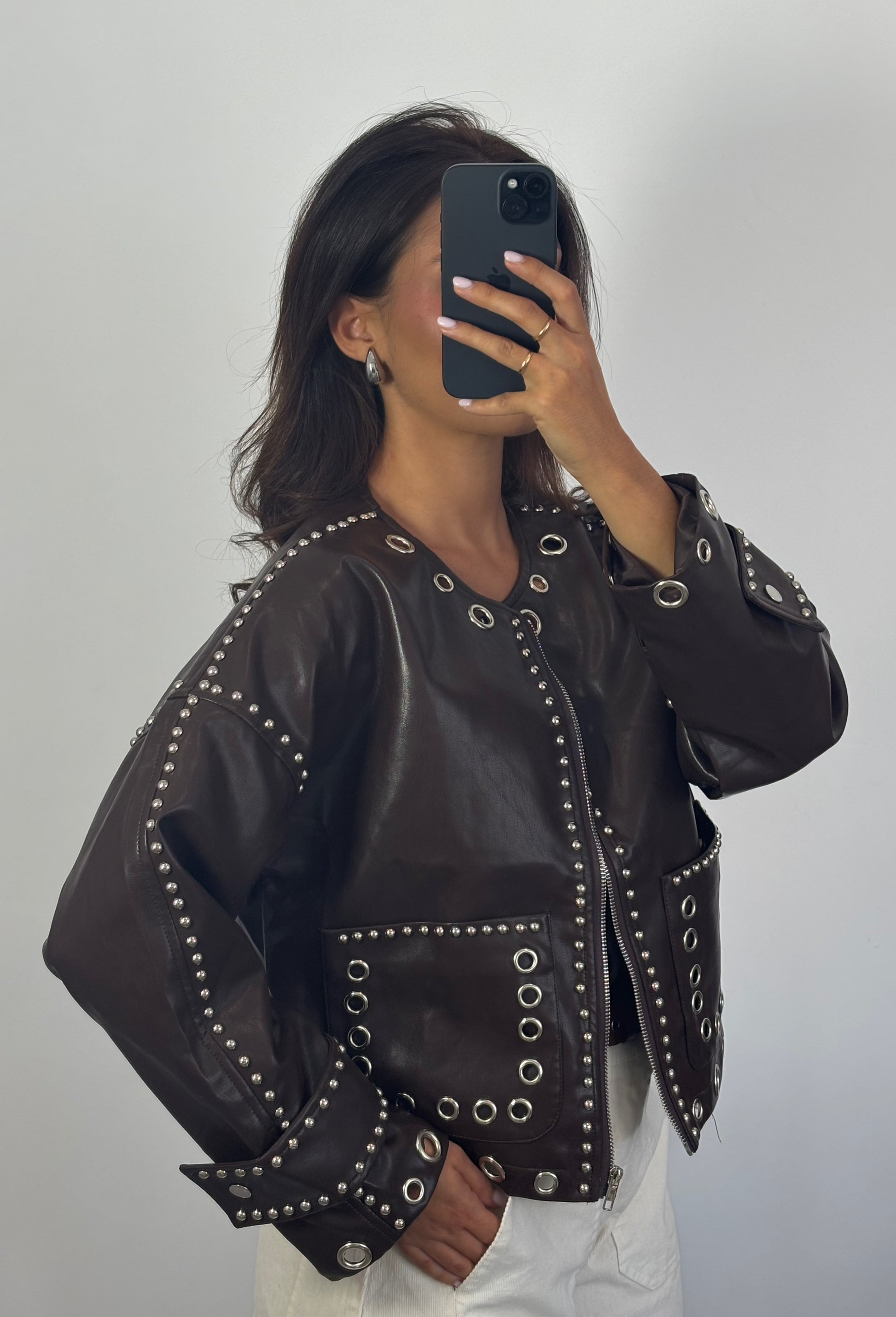 Chaqueta Polipiel Tachas Marrón