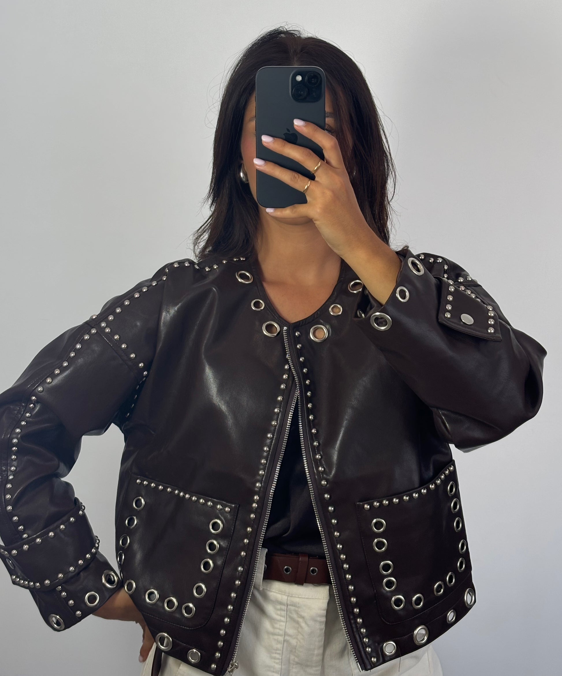 Chaqueta Polipiel Tachas Marrón